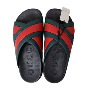 Gucci Red and Green Web Criss Cross Women's Slides EU 37